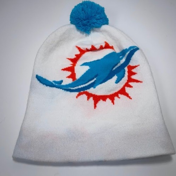 Miami Dolphins Knit Beanie Pom Football Helmet Hat White Aqua Orange Winter - Picture 9 of 10